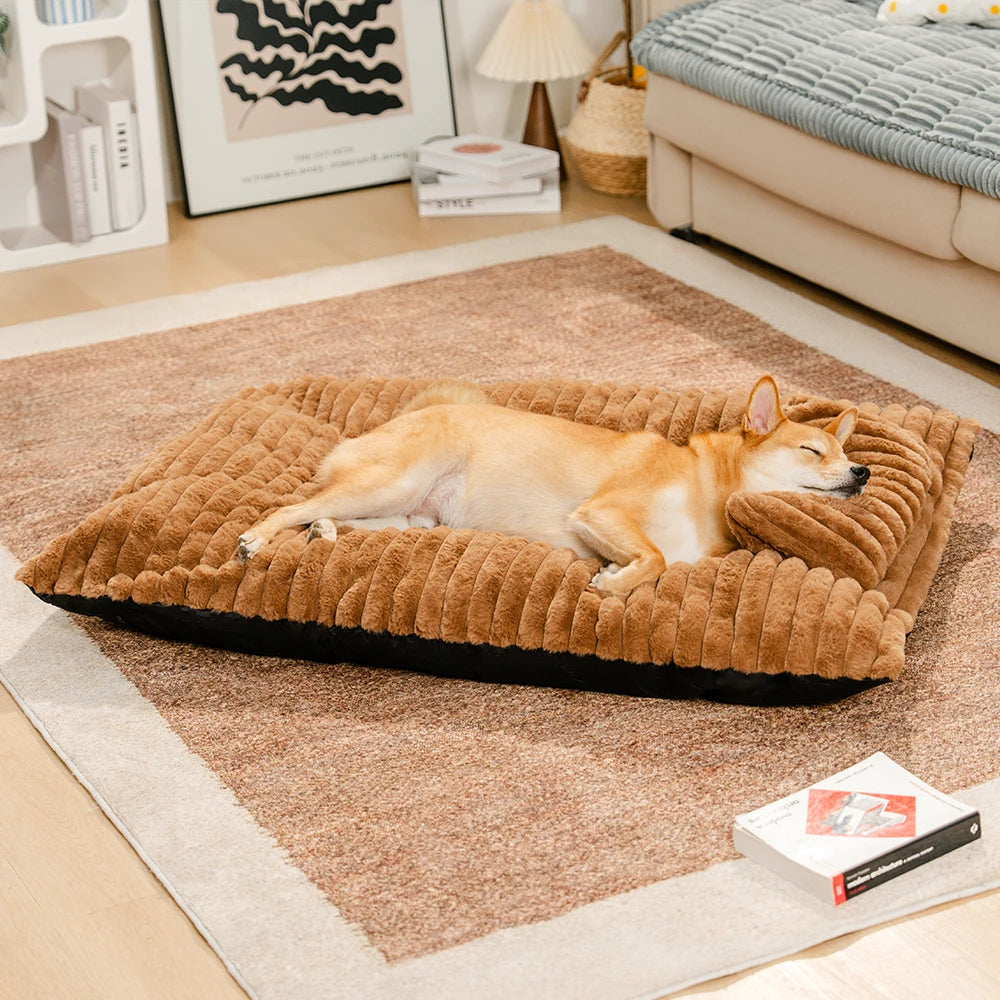 Letto per cani in peluche morbido e spesso, con cuscino, calmante e confortevole