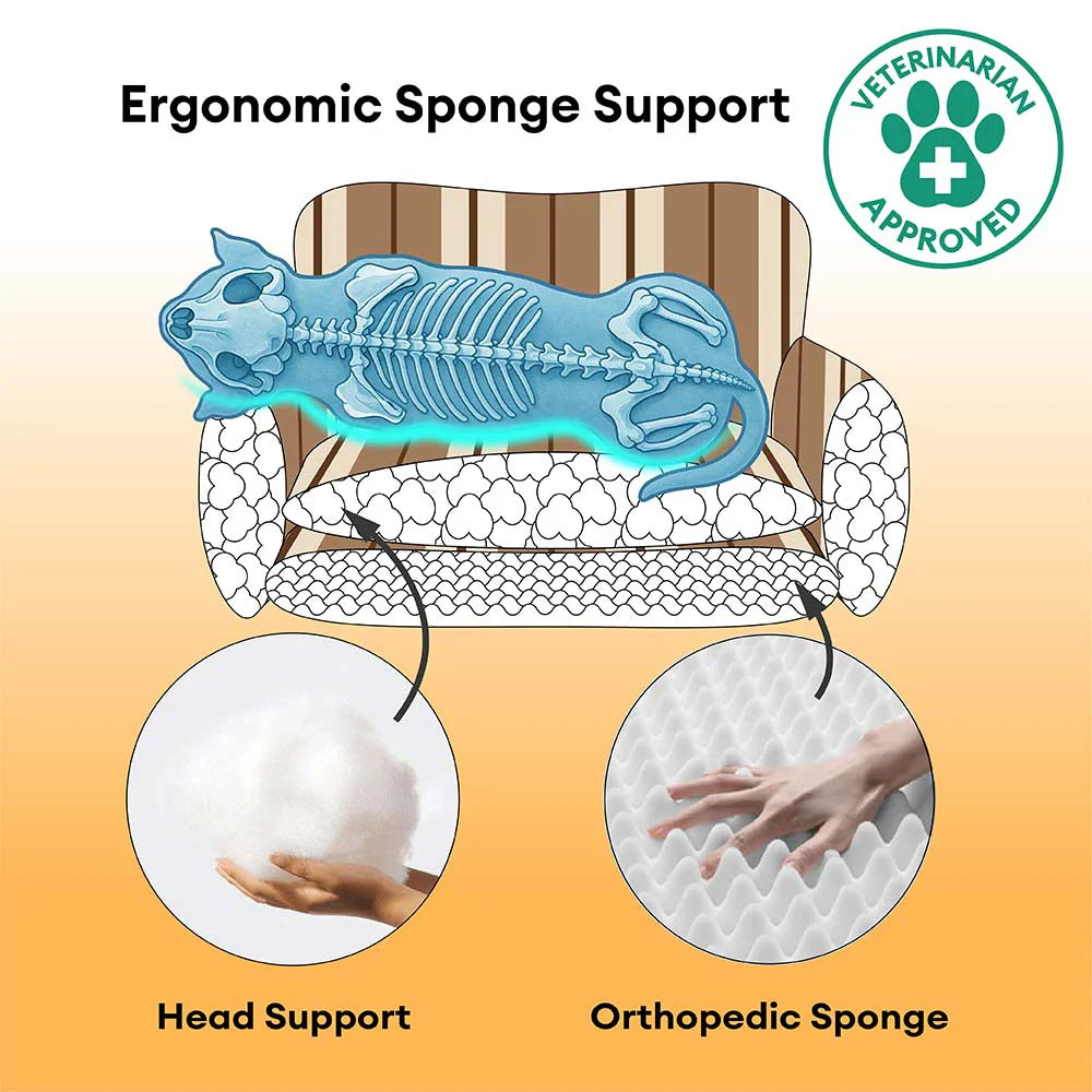 Letto per cani e gatti pieghevole lavabile in morbido tessuto caldo a strisce - MochaSnug