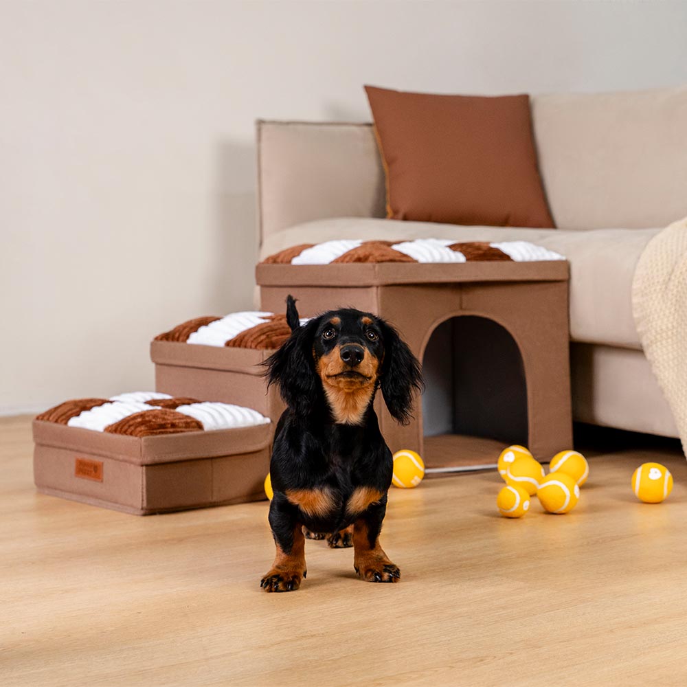 Chessboard Handcrafted Dog Stairs With Storage And Condo - Napsteps