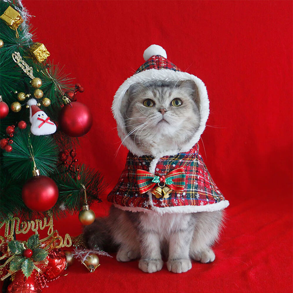 Poncho scialle con cappuccio caldo natalizio chic per cani e gatti