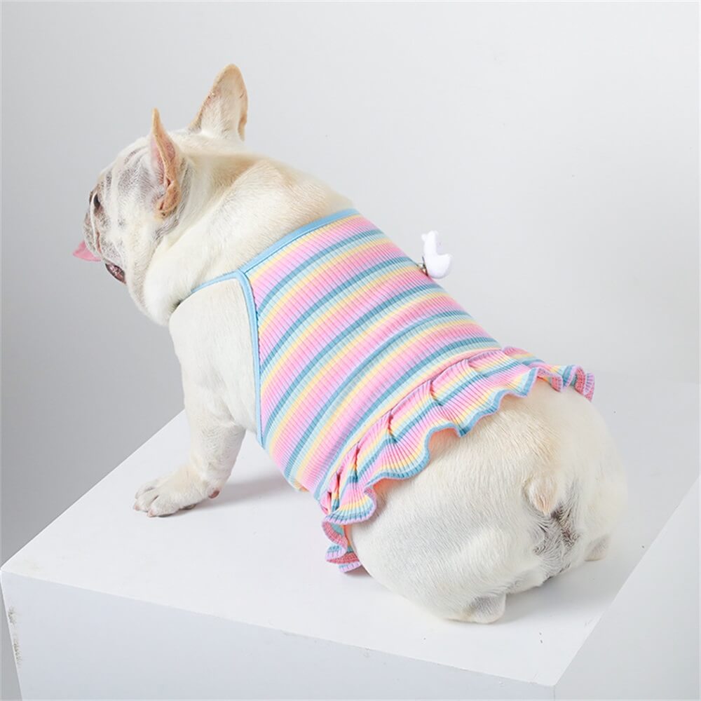 Pet dog clothes summer couple rainbow striped vest or dress