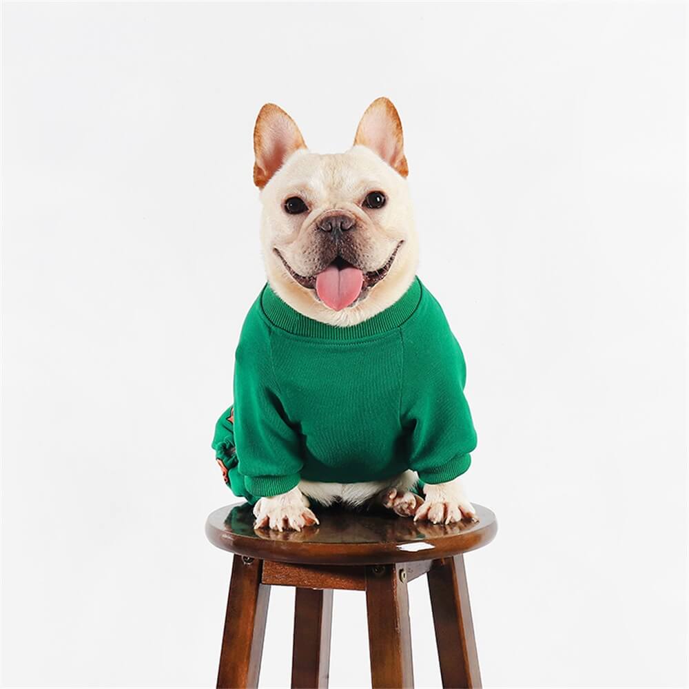 Pijama verde para perros con estampado de calabazas: ropa de dormir acogedora y festiva para perros