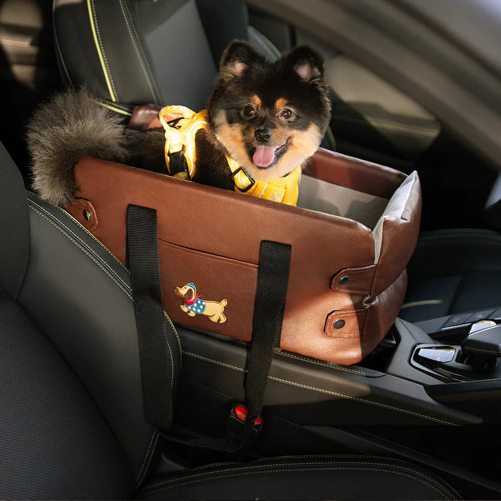 Seggiolino auto per animali domestici in pelle sintetica impermeabile per console centrale da viaggio portatile