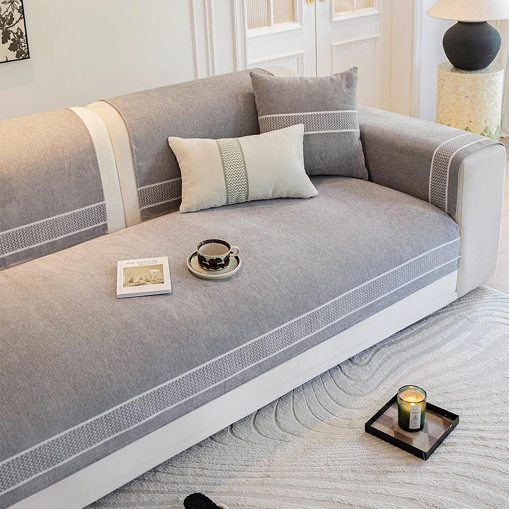 Copertura per divano in chenille jacquard con design a bordo largo resistente ai graffi