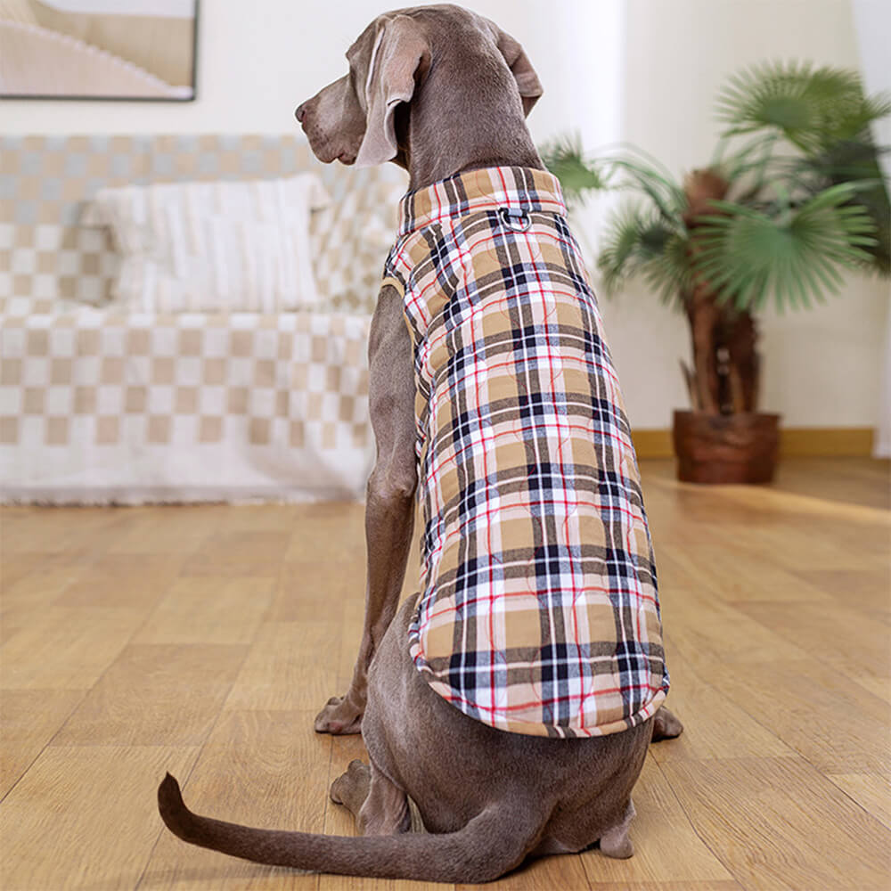 Veste rembourrée pour chien à carreaux de style britannique avec anneau en D