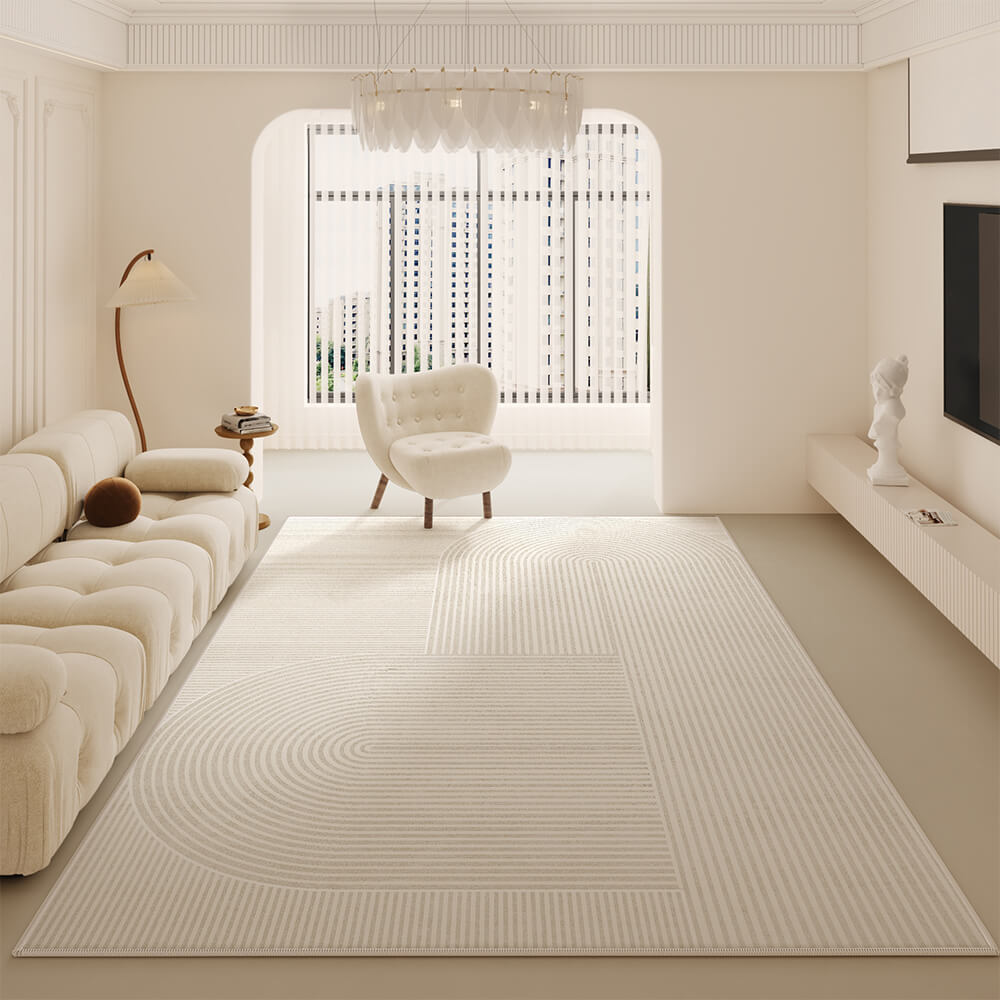 Tappeto in cashmere minimalista moderno a strisce cremoso