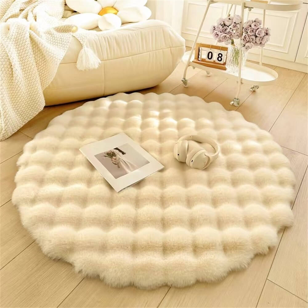 Tappeto Morbido Rovente Stile Crema Tondo Peluche