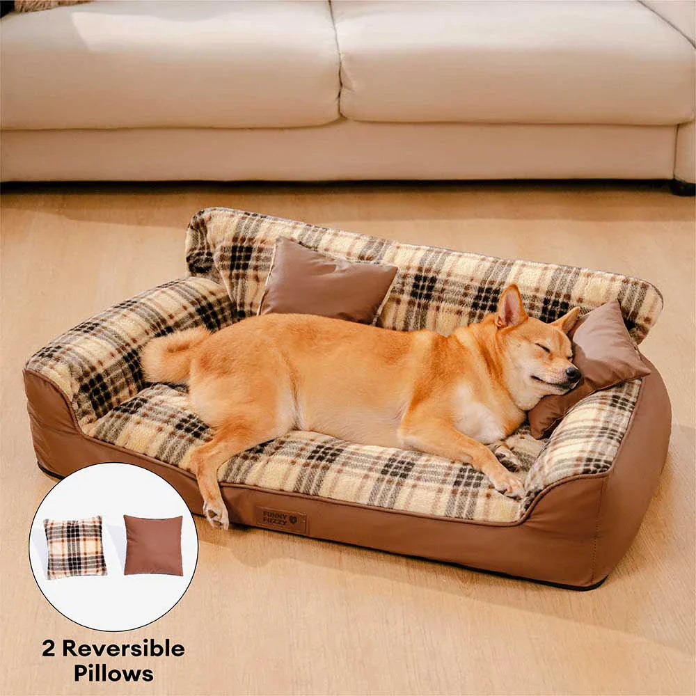 Divano letto ortopedico in plaid vintage con cuscini - CozyLuxe