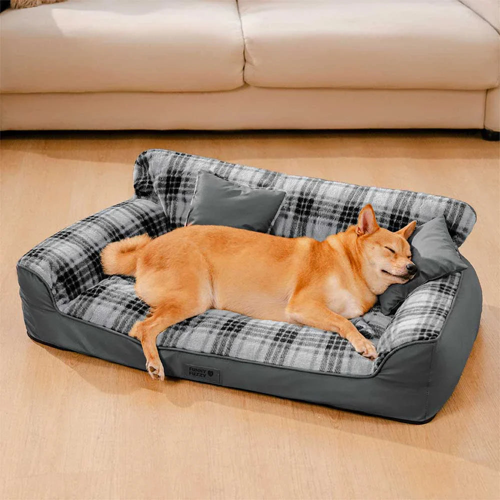 Divano letto ortopedico in plaid vintage con cuscini - CozyLuxe