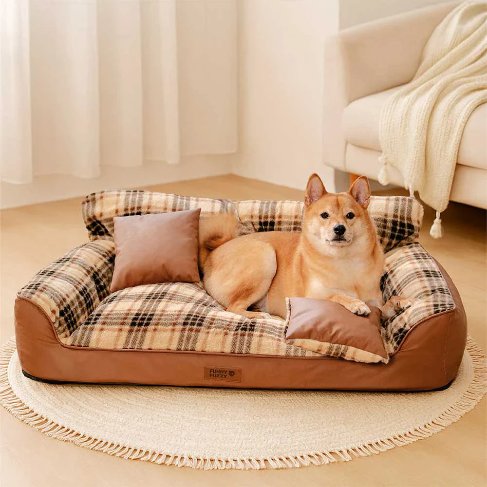 Divano letto ortopedico in plaid vintage con cuscini - CozyLuxe