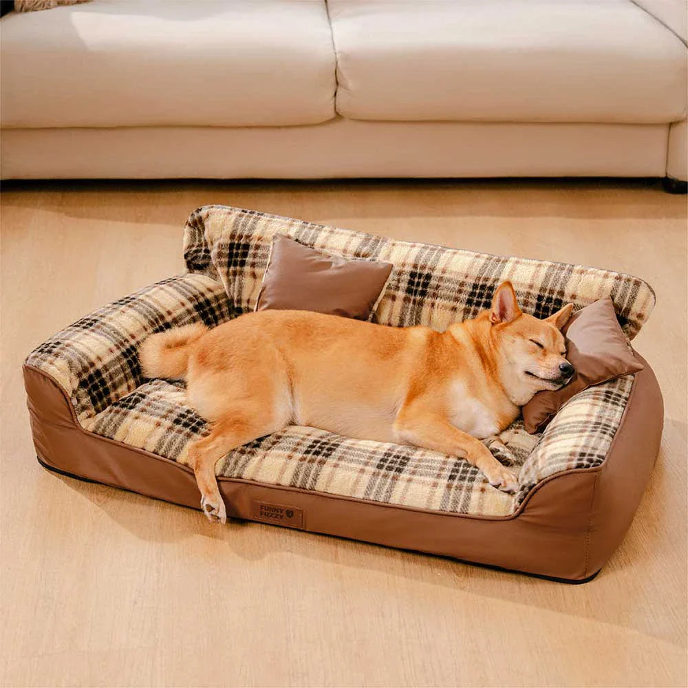 Divano letto ortopedico in plaid vintage con cuscini - CozyLuxe