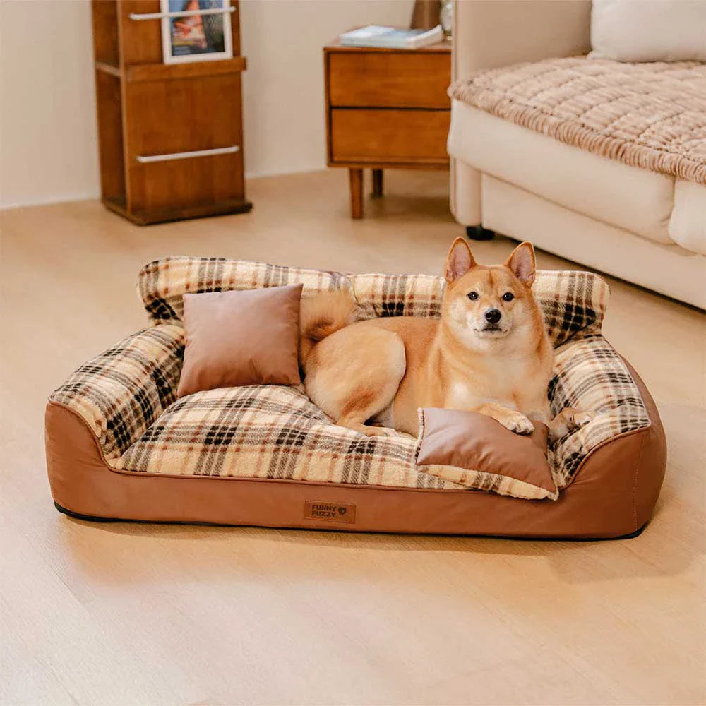 Divano letto ortopedico in plaid vintage con cuscini - CozyLuxe