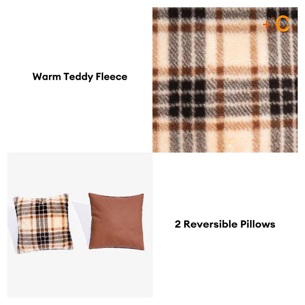 Divano letto ortopedico in plaid vintage con cuscini - CozyLuxe