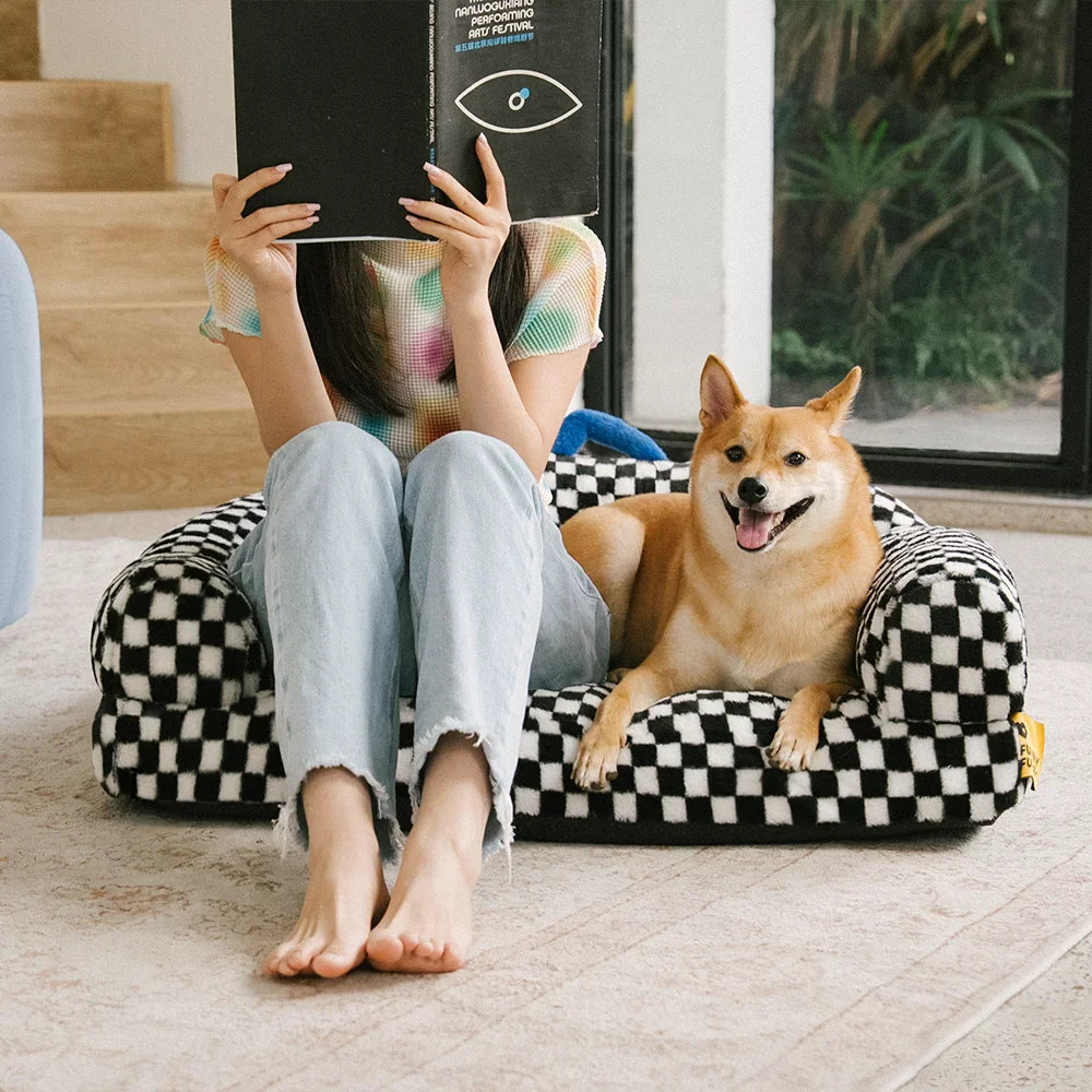 Letto ortopedico per cani lavabile spesso e soffice a scacchi - CheckMate