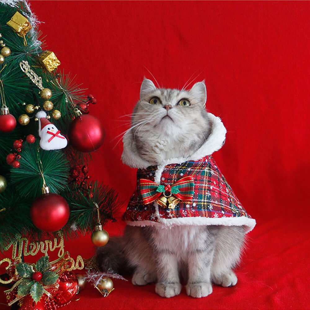 Poncho scialle con cappuccio caldo natalizio chic per cani e gatti