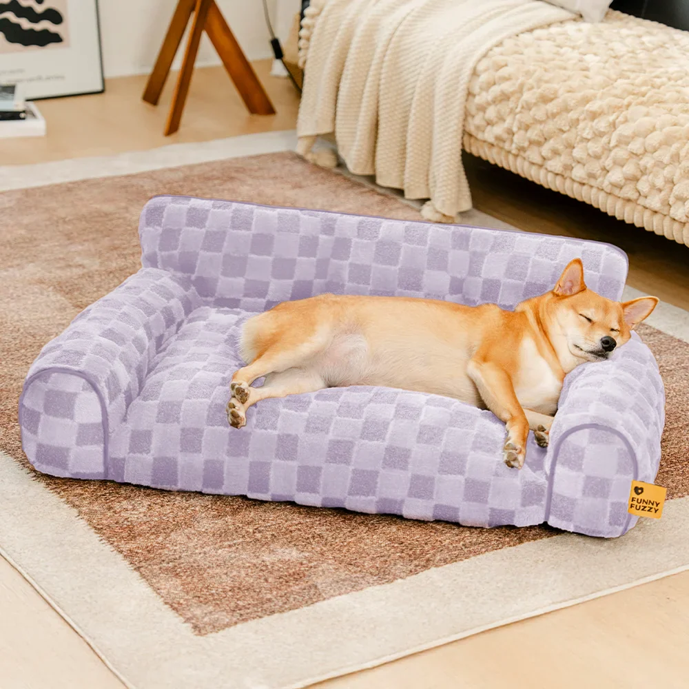 Letto ortopedico rimovibile per cani con cuscino a forma di cuscino, in peluche a quadri - CozyNest