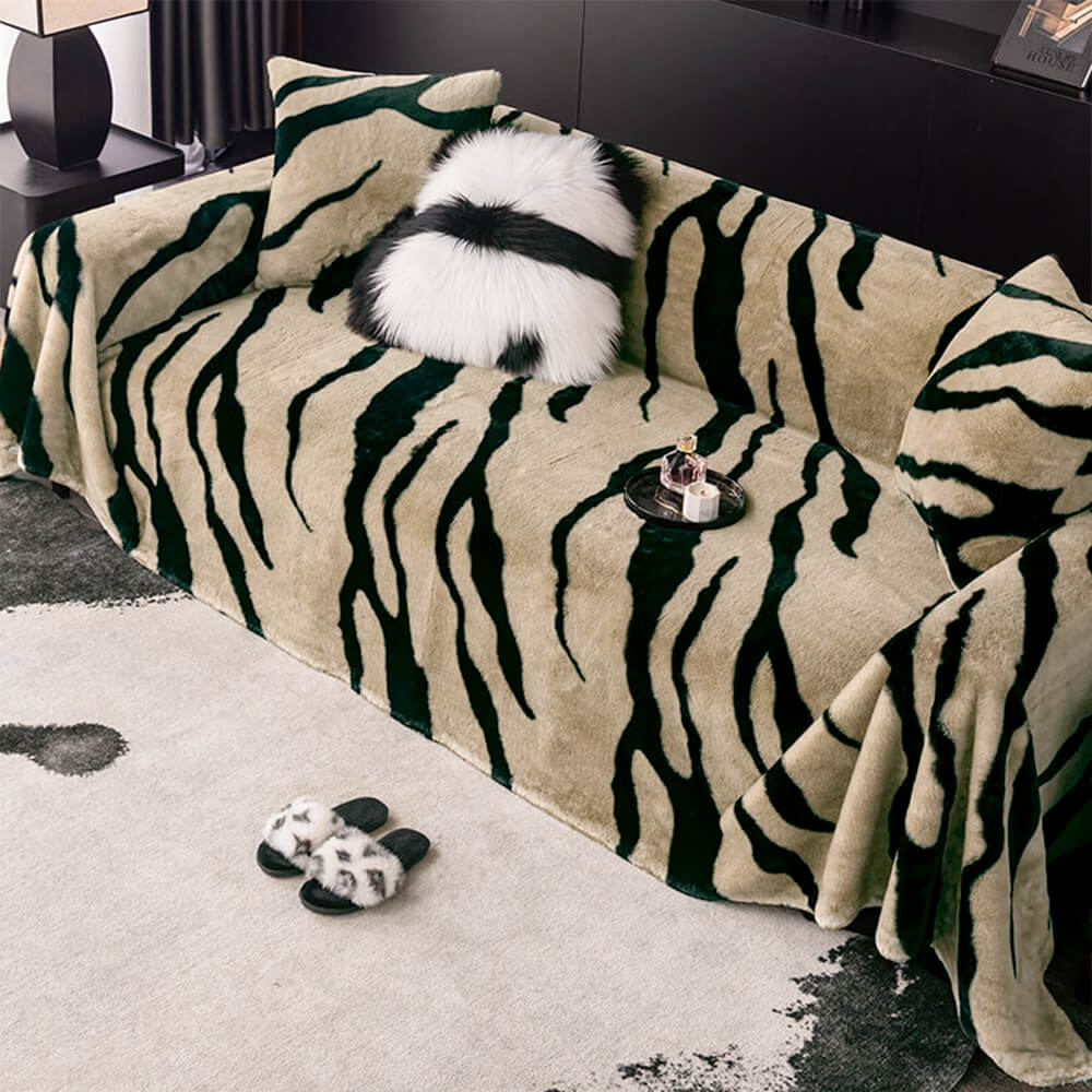 Copridivano Peluche Fluffy con Stampa Zebra Lussuoso e Stile