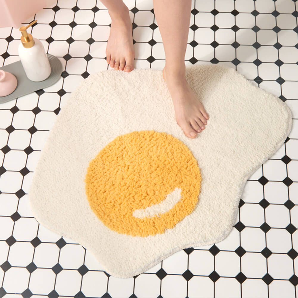 Tappeto da bagno shaggy a forma di uovo fritto multi-funzionale decorativo antiscivolo per la casa