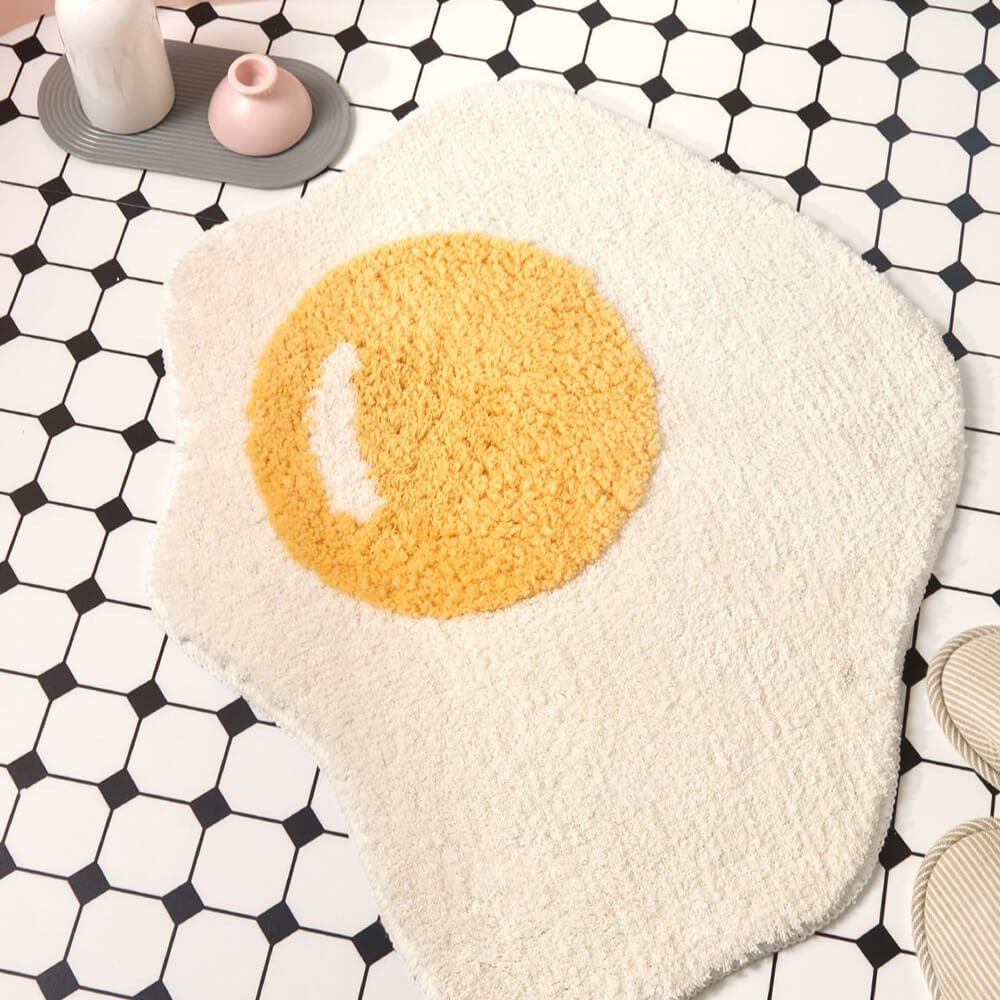 Tappeto da bagno shaggy a forma di uovo fritto multi-funzionale decorativo antiscivolo per la casa