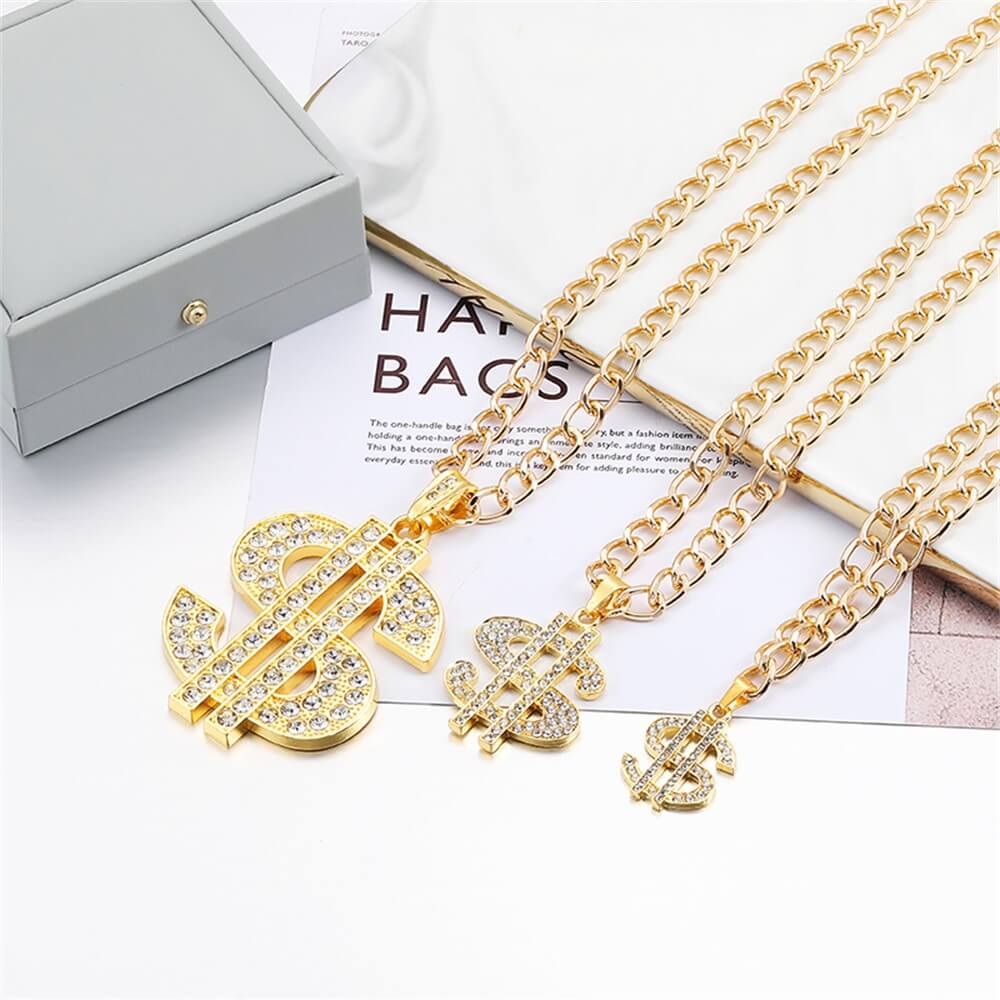 Pet dog gold chain dollar rhinestone alloy pendant necklace European and American trendy pet jewelry pendant