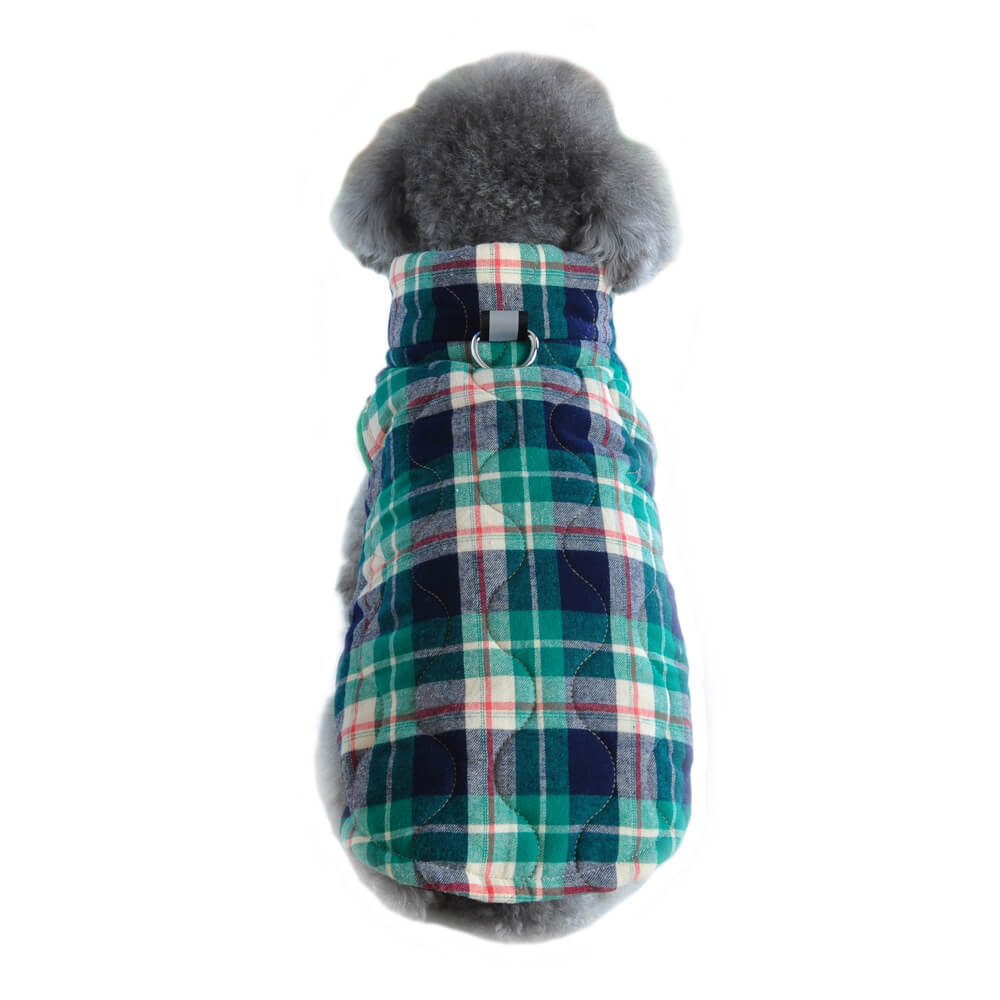 British Style Plaid Dog Vest Padded Jacket with D-Ring