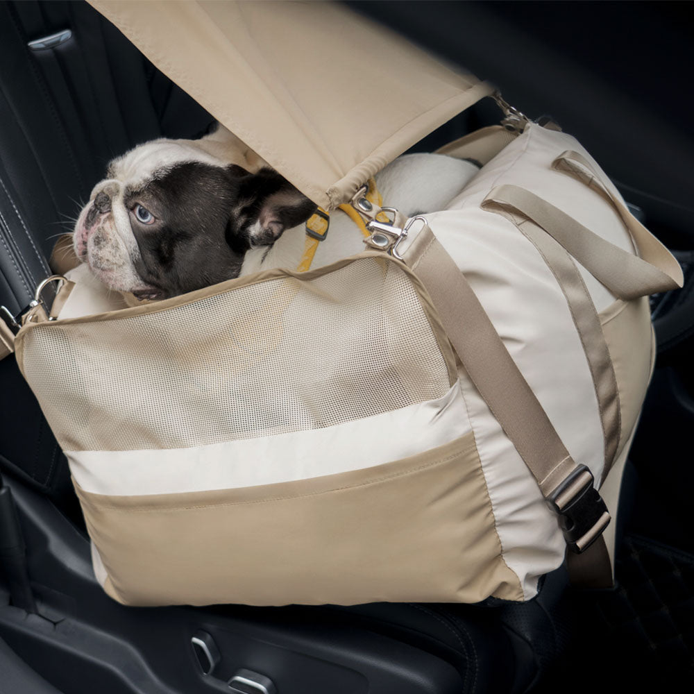 Seggiolino per auto con parasole per cani - Pup Rover impermeabile e traspirante per la protezione solare e sicurezza del cane nel seggiolino auto.