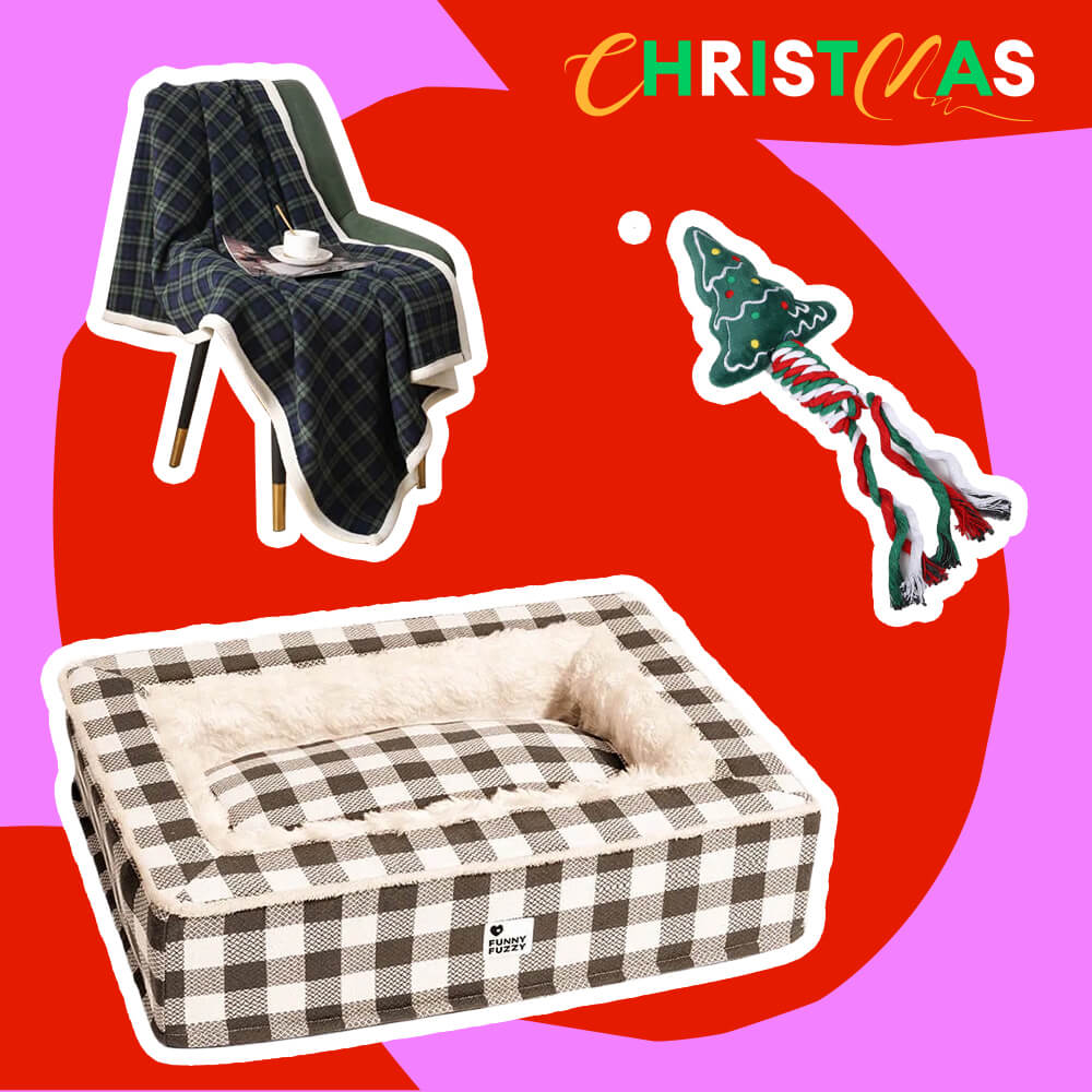 Festive Calming Pet Bed - Gift Bundle 3pcs