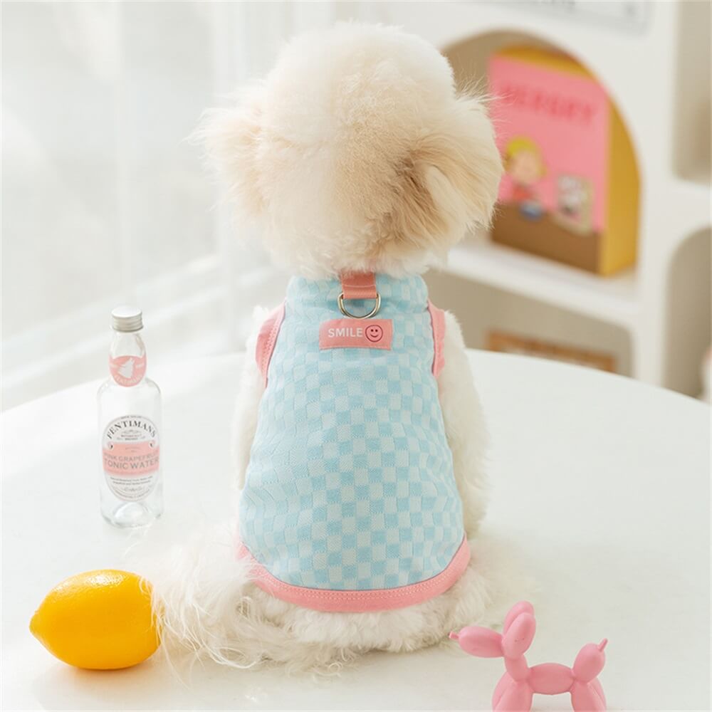 Spring and Summer Casual Checkerboard Vest Trimmed Design Pet Clothing