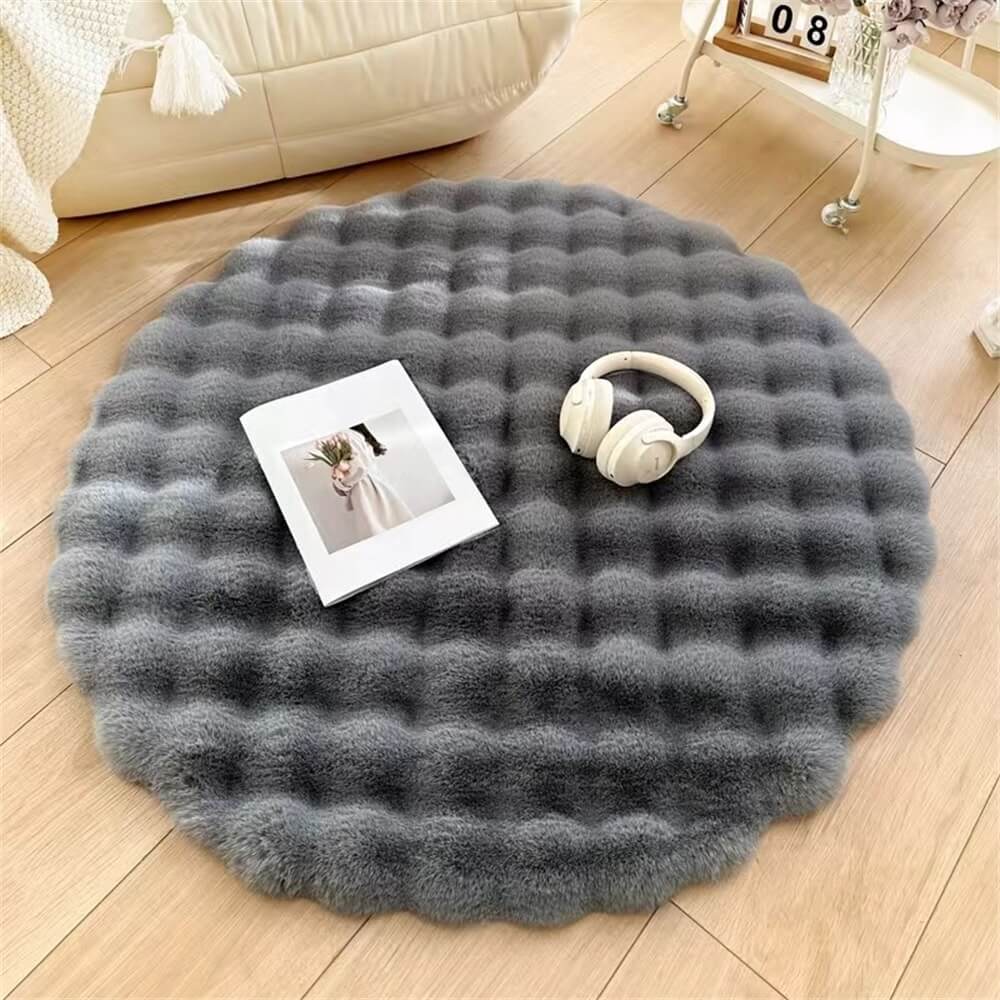 Tapis rond en peluche épais de style crémeux