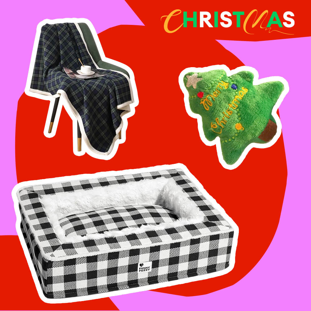 Festive Calming Pet Bed - Gift Bundle 3pcs