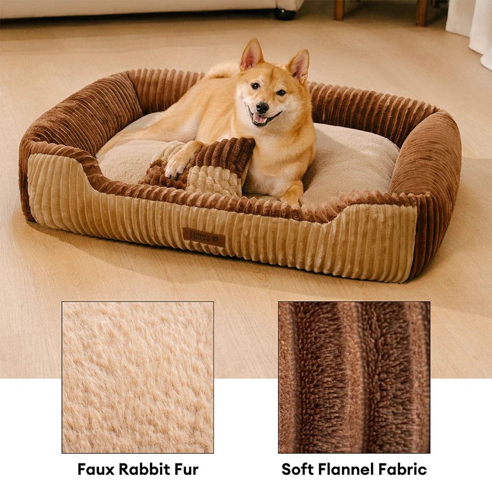 Letto per cani in flanella a blocchi di colore vintage con cuscino rimovibile – CozyRest