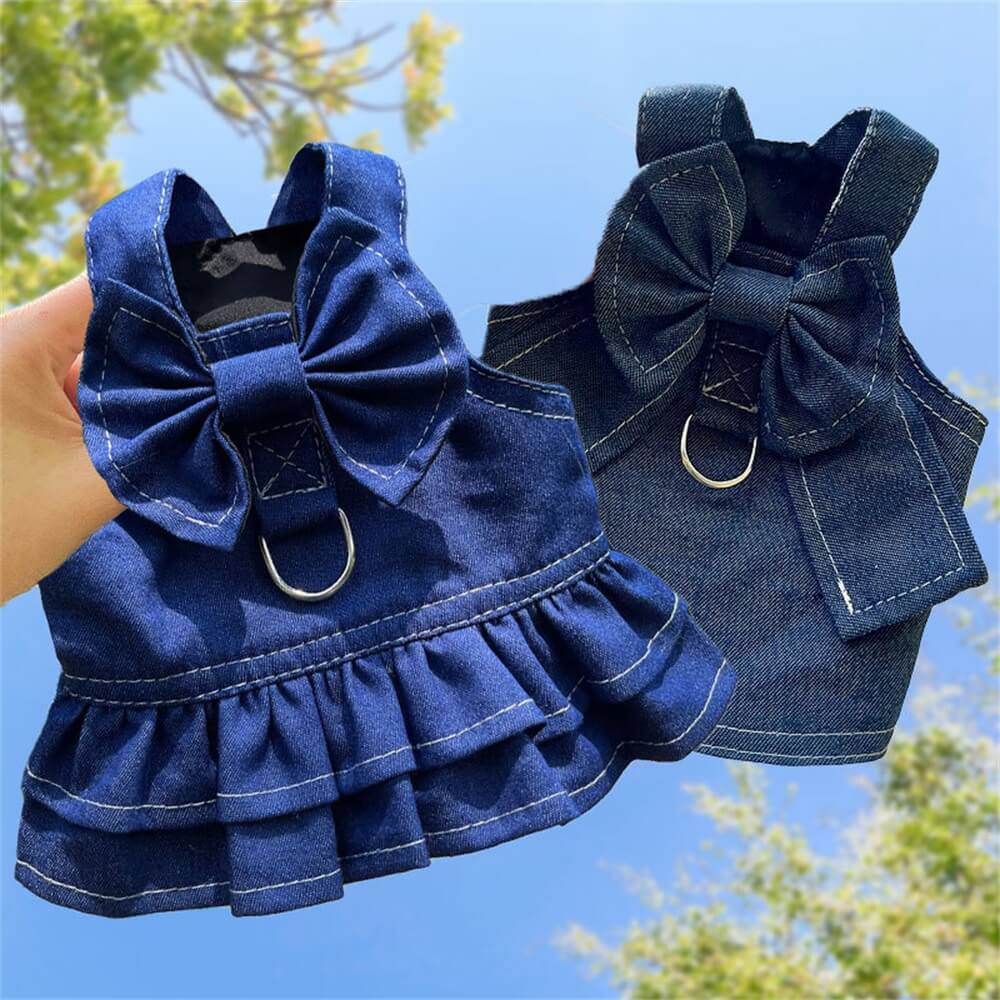 Denim Dog Dress and Vest Set - Adorable and Fashionable for Small Breeds