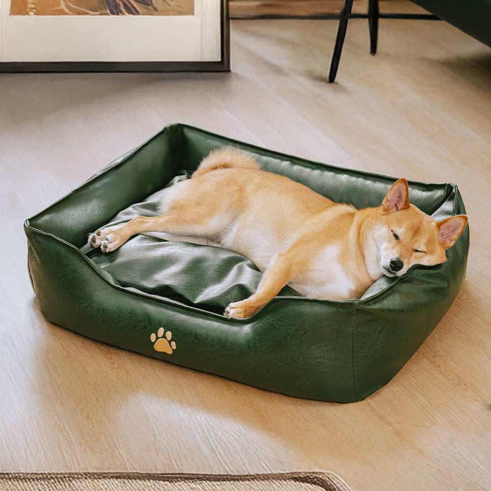 Letto per cani in pelle ecologica impermeabile, rimovibile e di lusso.