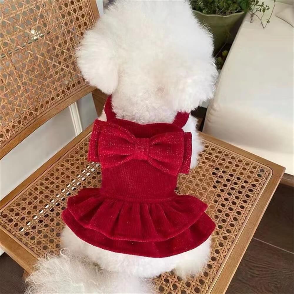 Hundekleid aus Samt mit roter Schleife – perfekt für besondere Anlässe!