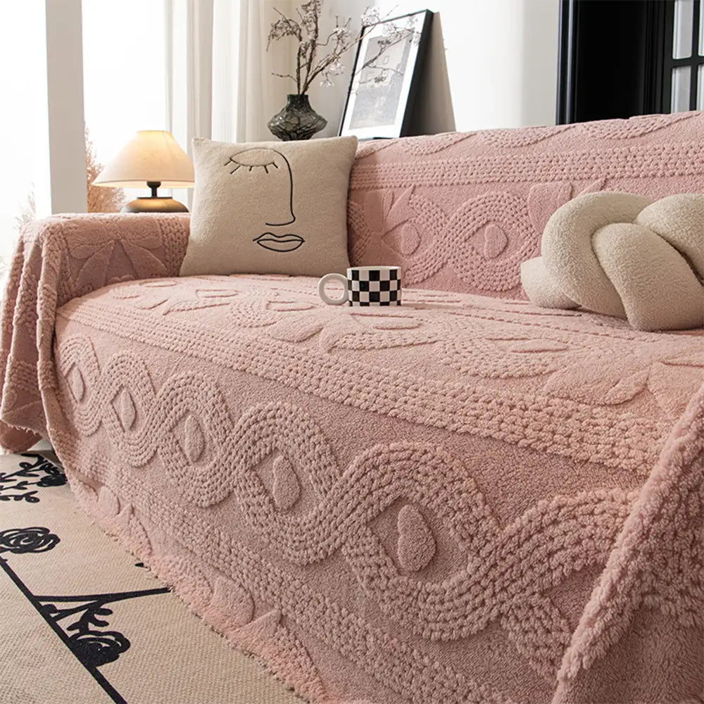 Coperta per divano multifunzionale in peluche jacquard con fiocco