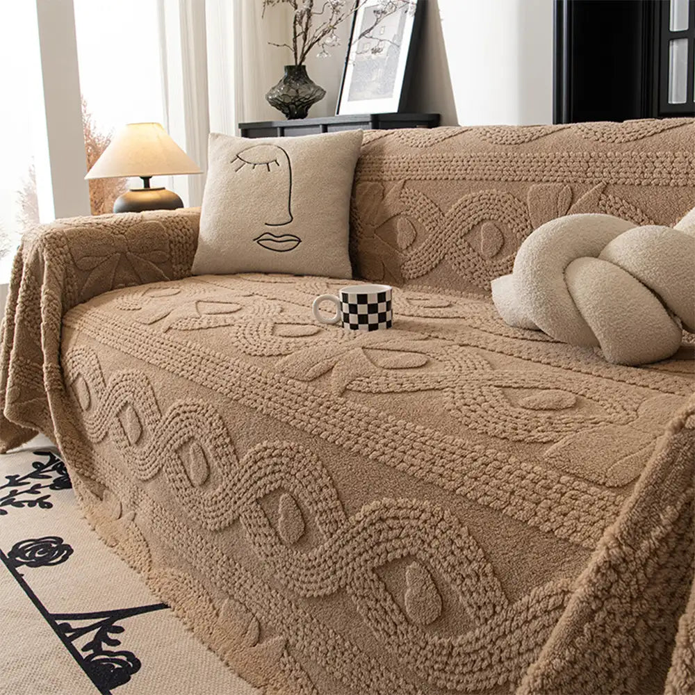Coperta per divano multifunzionale in peluche jacquard con fiocco