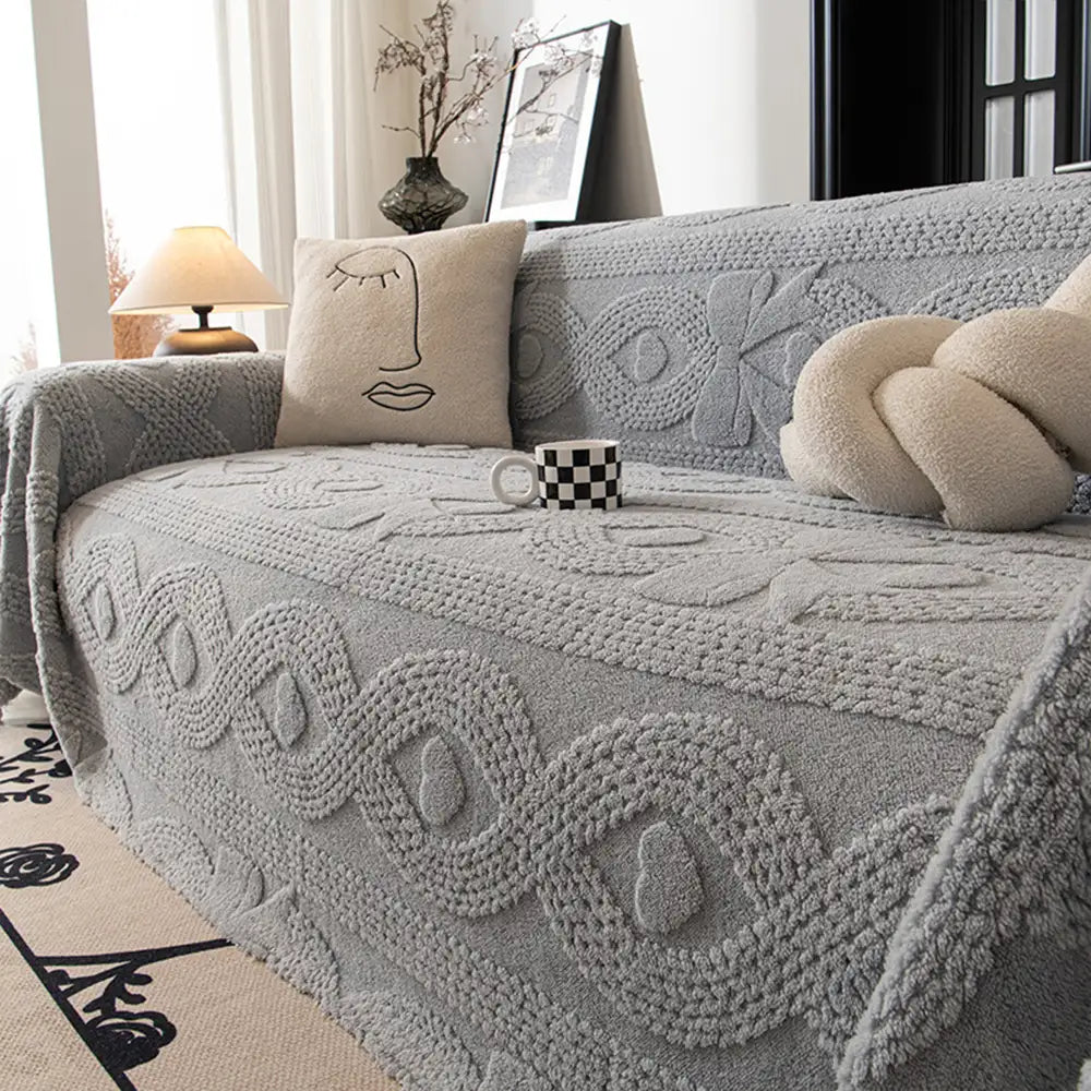 Coperta per divano multifunzionale in peluche jacquard con fiocco