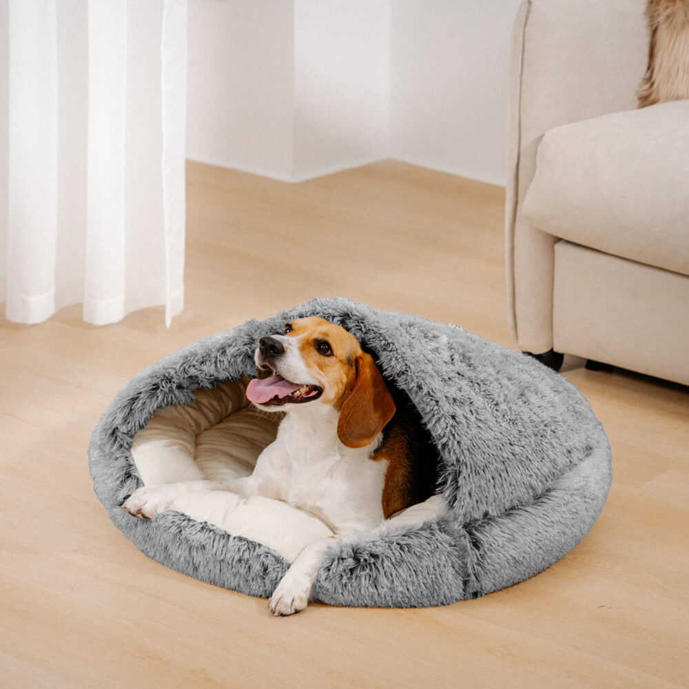 Letto Pita per cani: Nido per animali domestici semi-chiuso in morbido materiale calmante.