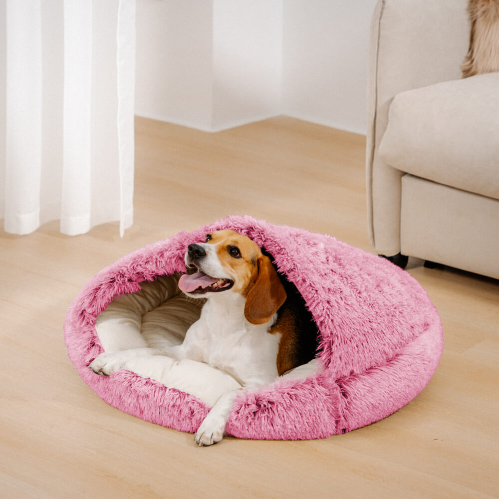 Letto Pita per cani: Nido per animali domestici semi-chiuso in morbido materiale calmante.