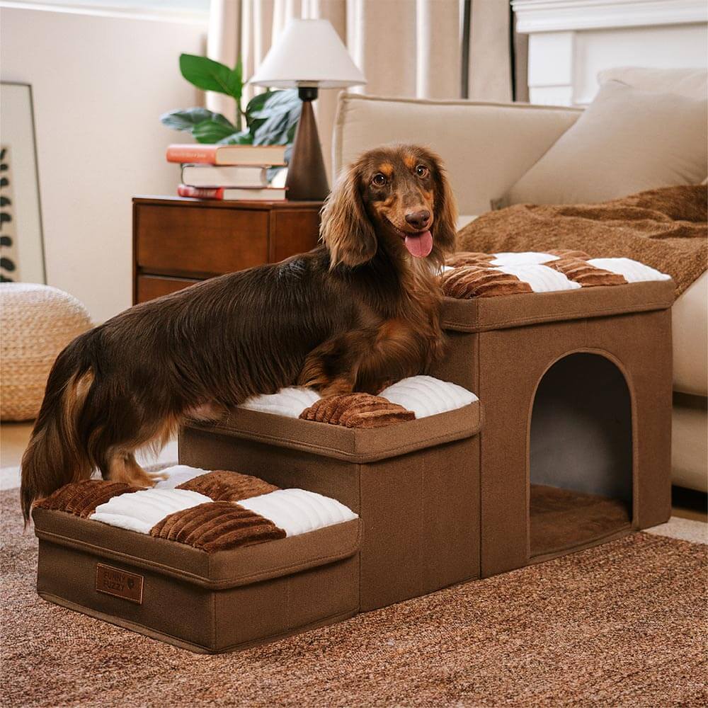 Piano di scacchi in legno fatto a mano con gradini per cani con storage e condo - Napsteps