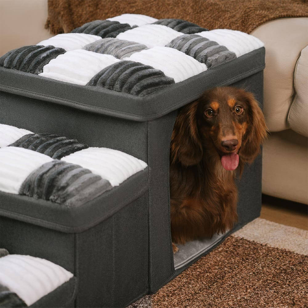 Escalier pour chien fabriqué à la main en échiquier avec rangement et condo - Napsteps