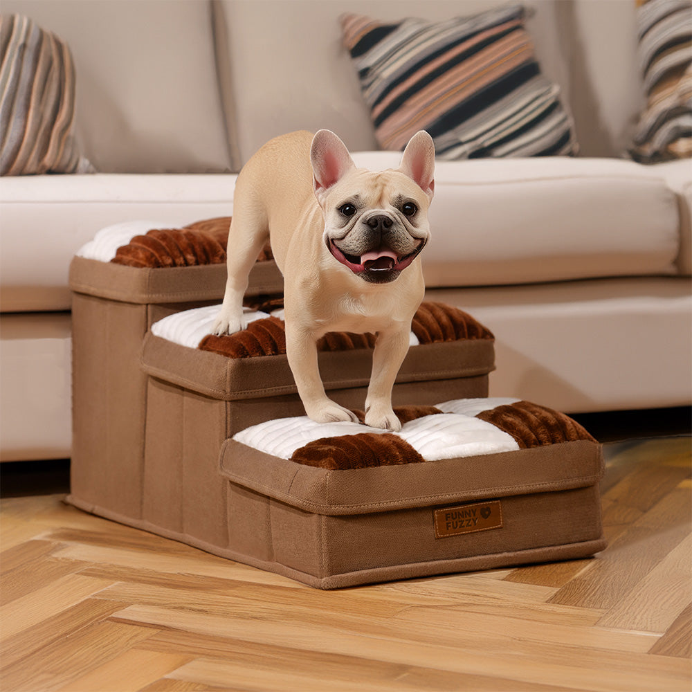 Handgefertigte Hundetreppe mit Schachbrettmuster und Stauraum – multifunktional und faltbar
