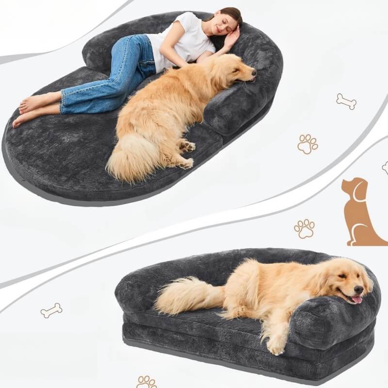 Cuccia Chic in peluche grande per cani, letto pieghevole per cani umani