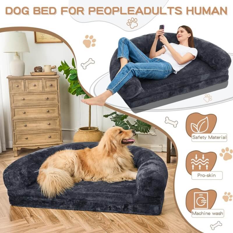 Cuccia Chic in peluche grande per cani, letto pieghevole per cani umani