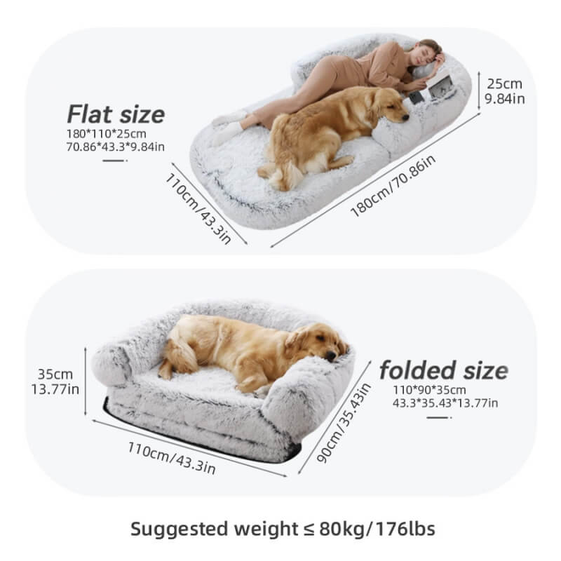 Cuccia Chic in peluche grande per cani, letto pieghevole per cani umani