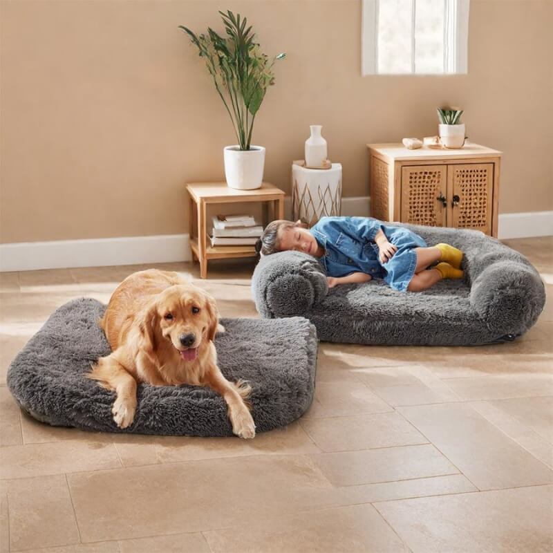 Cuccia Chic in peluche grande per cani, letto pieghevole per cani umani
