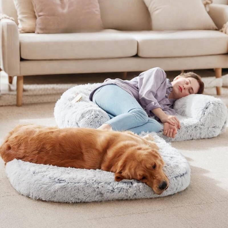 Cuccia Chic in peluche grande per cani, letto pieghevole per cani umani
