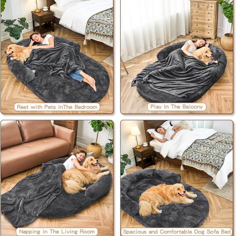 Cuccia Chic in peluche grande per cani, letto pieghevole per cani umani