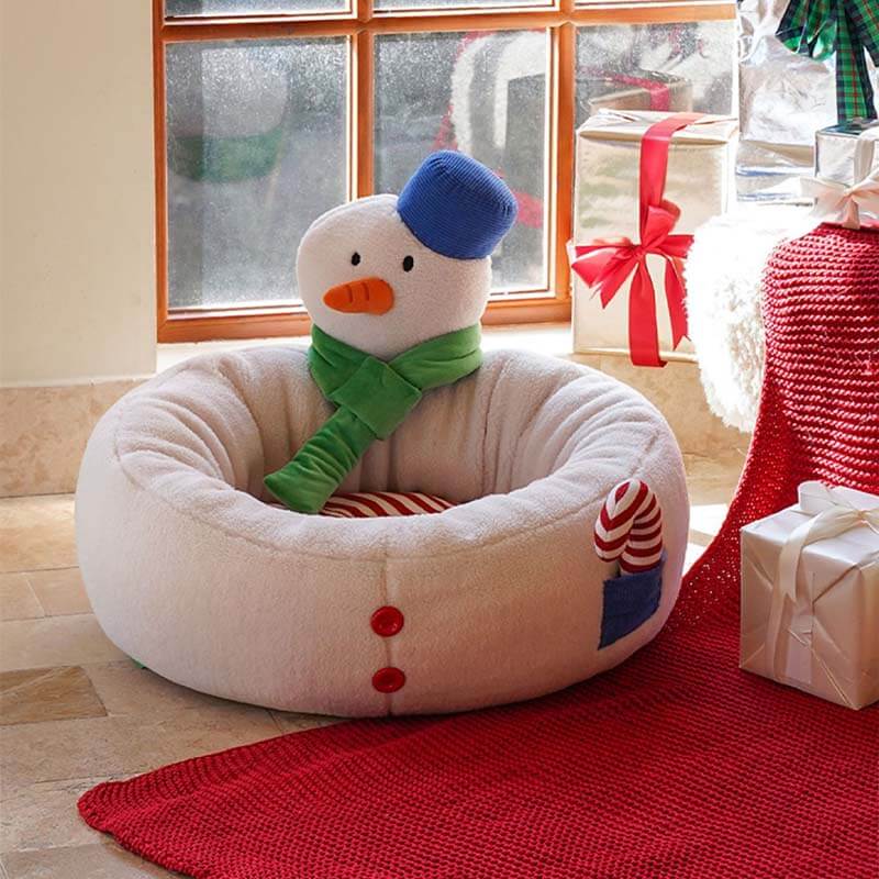 Christmas Snowman Shaped Cozy Cat Bed