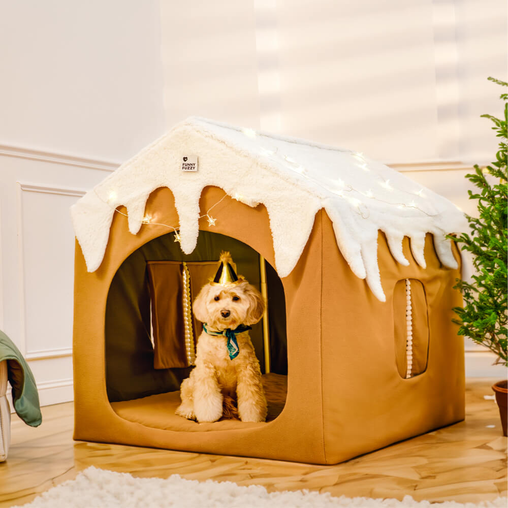 Tenda per animali domestici Gingerbread Snow House Cuccia per cani grande staccabile